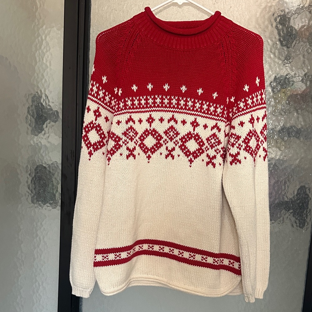 Eddie Bauer Red and White Knit Sweater